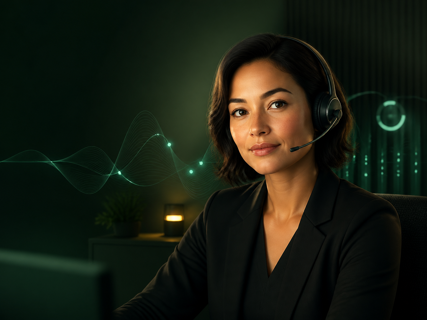 AlloBoss virtual dispatcher wearing a professional headset